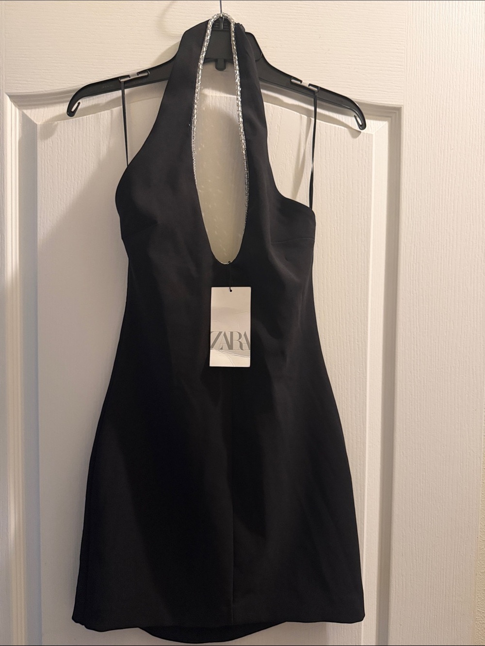 Zara Black Halter Mini Dress with Silver Accent